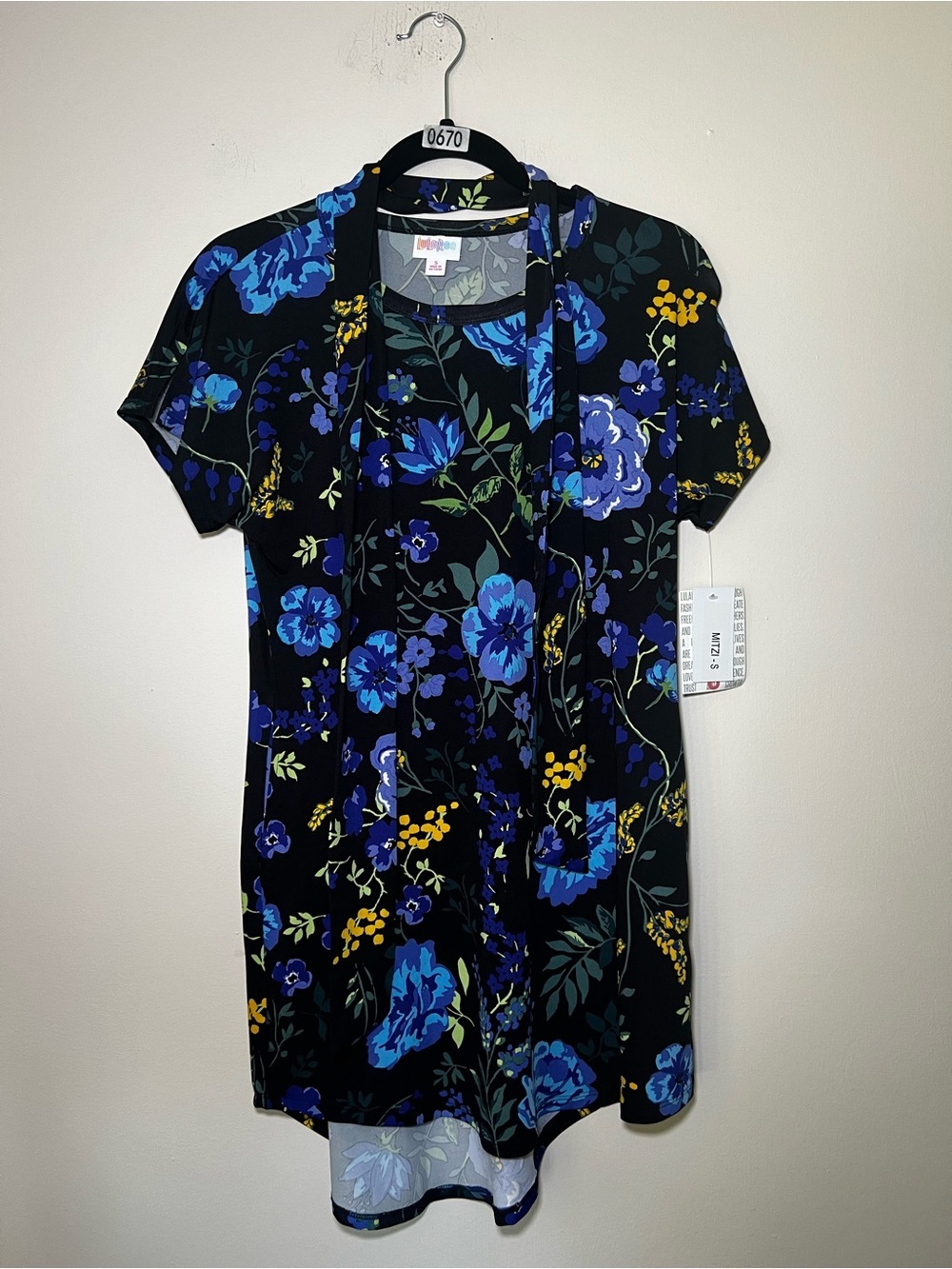 LuLaRoe Mitzi Top with Blue and Yellow Floral Print & Matching Sash